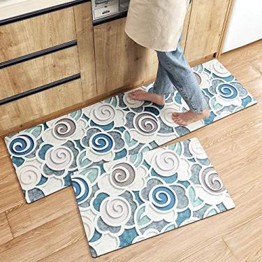 Imagem de LTL Tapetes de cozinha e tapetes de desenho macio, antiderrapante, à prova de água e óleo, tapete lavável confortável de poliuretano + PVC para sala de jantar em casa, varanda, 45150 cm