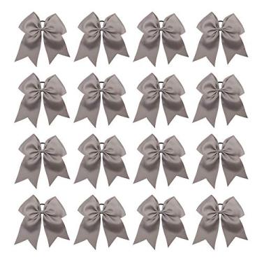 Imagem de 16 peças de laços de cabelo grandes de 20,32 cm, suporte de rabo de cavalo, faixa elástica feita à mão para líderes de torcida, adolescentes, esportes universitários (16 peças cinza)