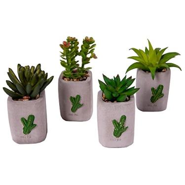 Imagem de Arranjo Permanente Planta Artificial Suculenta Plástico Vaso Cimento Kit 4pcs Vizapi Cacto 5x11cm