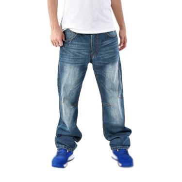 Imagem de Moda Masculina Tamanhos Grandes Jeans Soltos Calças Skater Calças Hip Hop Streetwear Tendência Jeans Calças de Perna Larga, Azul, 5G