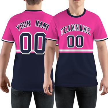Imagem de Camiseta de beisebol casual personalizada, número do time de beisebol, camisetas esportivas para homens e mulheres jovens, Rosa e azul marinho - 27, One Size