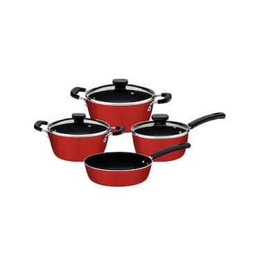 Imagem de Conjunto de Panelas 4 Peças Tramontina Sicília em Alumínio com Revestimento Interno Antiaderente Cerâmico e Externo Poliéster - Vermelho