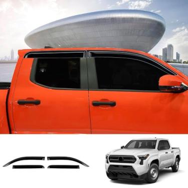 Imagem de GZPLMYKJYXGSPL 4 peças para Toyota Tacoma 2024 2025 viseira de janela defletor protetor de chuva acabamento cromado fumaça