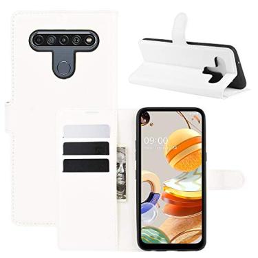Imagem de Capa para LG K61, capa para LG Q61, couro PU com suporte para cartão de crédito, carteira com suporte flip [compartimentos para cartão] [fecho magnético] para LG K61/LG Q61 (branca)