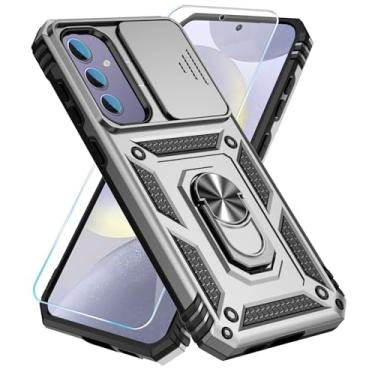 Imagem de SunStory Capa para Samsung Galaxy S FE 5G com protetor de tela HD e capa de câmera deslizante e suporte de anel girado, [grau militar] capa de telefone (prata, para Galaxy S24 FE)