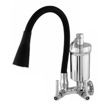 Imagem de Torneira Gourmet Preta Cozinha 2 Jatos Com Filtro Parede    - Del Meta