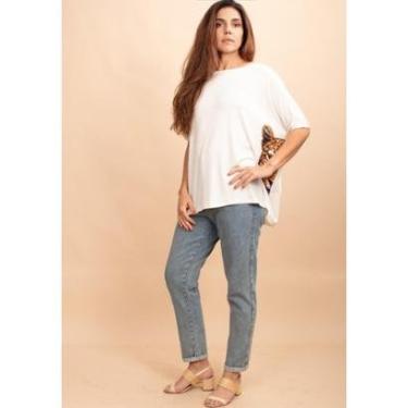 Imagem de Blusa Ampla Malha Morcego Manga Curta Off-White Onça Pintada - Único-Feminino
