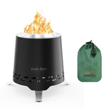 Imagem de Onlyfire Fogueira 2 em 1 sem fumaça com suporte de panela e bolsa de transporte, lareira portátil de mesa de 16,5 cm, mini fogueira a lenha para acampamento ao ar livre, pátio e quintal, preto FP053