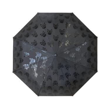 Imagem de Suck UK Guarda-chuva com rosto sorridente para chuva e viagem, presente de rosto sorridente, dobrável, compacto, guarda-chuva portátil, design reverso, guarda-chuva à prova de vento para crianças, guarda-chuva pequeno, Preto, Guarda-chuva de caveira