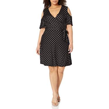 Imagem de Star Vixen Vestido feminino plus size recortado, ombro vazado, manga curta, Ponto preto/branco, GG