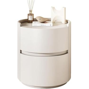 Imagem de Mesa de cabeceira redonda com 2 gavetas de armazenamento Mesa de cabeceira moderna de madeira maciça minimalista nórdica pequena mesa de cabeceira para sala de estar, armário, dormitório (co