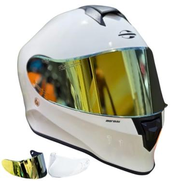 Imagem de Capacete de Moto Masculino Feminino Fechado Mormaii Original Branco Brilho Com Viseira Dourada + Transparente (56)