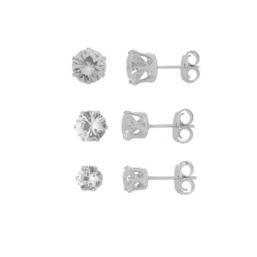 Imagem de Biana Trio Brincos Pontos De Luz 3 Furos Banhado Ródio Branco