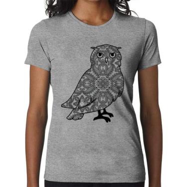Imagem de Baby Look Coruja Mandala - Foca na Moda, Cinza, P