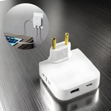 Imagem de Adaptador Tomada Benjamin Articulado USB-C, Bivolt, Com 1 Entrada USB-C, 2 Entradas Padrão, Conecta 4 Dispositivos, Portátil Para Viagens, Suporta Até 10A, Compatível Até 220V (COR SORTIDA)