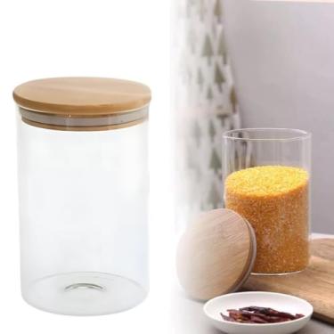Imagem de Pote De Vidro Borossilicato Com Tampa De Bambu 550ml Armazenamento Organizador De Alimentos Hermético Porta Mantimentos Cozinha Grãos