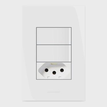 Imagem de Conjunto 2 Interruptores Paralelos + 1 Tomada 10A 250V com Placa 4x2 Inova Pro Alumbra Branco