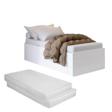Imagem de Cama Solteiro Casal Compacta Multifuncional MDF Acompanha Colchões D33