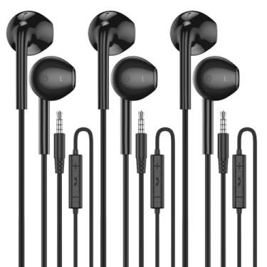 Imagem de MOSWAG Fones de ouvido com fio com microfone, fones de ouvido intra-auriculares de 3,5 mm com microfone, adequados para smartphones, computadores, laptops, iPad, MP3 Players, etc