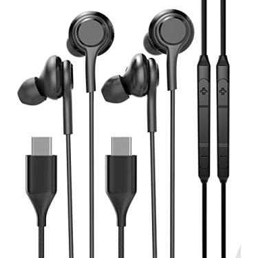 Imagem de Fone de ouvido USB C tipo fone de ouvido com fio, 2 unidades, com microfone, para escola, Chromebook, computador, Audifono, compatível com fone de ouvido de corrida Samsung, controle de volume