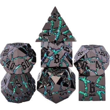 Imagem de Dice Set D&D Dungeons and Dragons Dice D20 Metal DND Dice Set with Box, Polyhedral Role Playing Dice D12 D10 D% D8 D6 D4 for MTG RPG Board Games (Black Nickel Green)