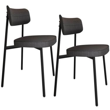 Imagem de Kit 02 Cadeiras Estofada Para Sala De Jantar Astrid Preto C01 Linho Preto - Lyam Decor