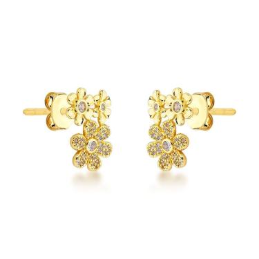 Imagem de Brincos Florais Banhados A Ouro 18k Com Zircônias