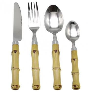 Imagem de Faqueiro 24 Peças Dynasty Bambu Aço Inox Caixa De Madeira Inox Com Bege