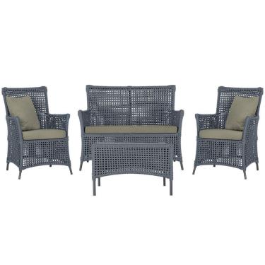 Imagem de Jogo Sofá E 2 Poltronas E Mesa Igapó Preta E8 Trama Original Prata