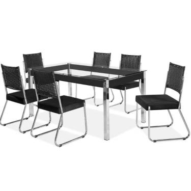 Imagem de Mesa De Jantar Aço Nobre Claudia Com Tampo Kanon E 6 Preto
