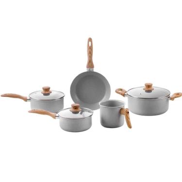 Imagem de Jogo De Panelas Brinox Ceramic Life 5 Pçs Easy Gris 4789126 Gris