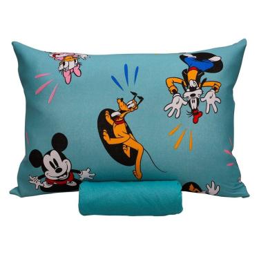 Imagem de Jogo De Cama Portallar Solteiro Malha 100% Algodão Disney Mickey Feliz 2 Pçs Verde