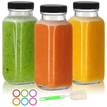 Imagem de CAKKVDE Garrafas De Suco Vidro 8 Oz Com Tampas, Pacote 3, Reutilizáveis Para Bebidas, Jarras 250 Ml Água, Leite, Sucos, Kombucha, Gengibre, Copos