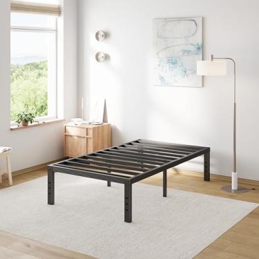 Imagem de Moldura de cama de solteiro antiderrapante resistente com suporte de lâminas de aço, 40 cm de altura durável e plataforma forte de metal para colchão Base para 1,587 kg, sem ruído, não é necessário caixa de mola.