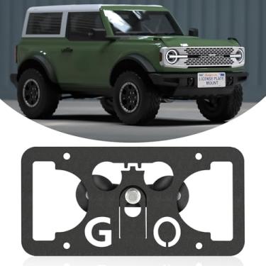 Imagem de Moldura frontal sem furadeira compatível com Ford Bronco 2021-2024 Suporte de suporte de grade de placa de carro antifurto Capas de etiqueta de carro à prova de ferrugem, acessórios de carro à prova