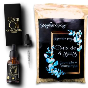 Imagem de Kit Relax Óleo de Camomila Ozonizado 30ml + Escalda Pés Luxo Premium 4 Sais Lavanda Camomila Himalaia Quântico Epsom Marinho