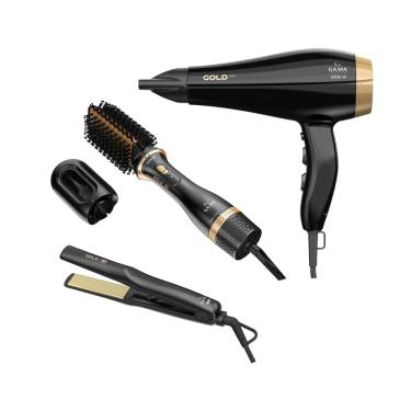 Imagem de Kit Gama Gold Ion - Secador 2200W 220V + Escova Alisadora 1200W + Prancha 220ºc