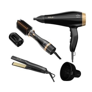 Imagem de Kit Gama Gold Ion - Secador 2200W 220V + Escova Alisadora 1200W + Prancha 220ºc + Difusor