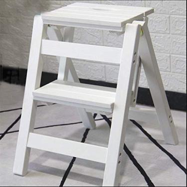 Imagem de YGCBL Banqueta dobrável multifuncional simples, banco de escada de madeira maciça, espinha de peixe, escadas de uso duplo, escadas criativas, banco ascendente, escada dobrável para casa