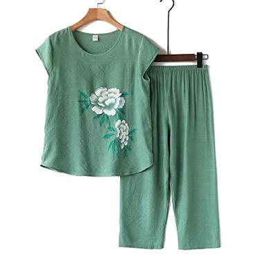 Imagem de ifgswopq Conjunto de pijama feminino novo floral camisa calça pijama terno senhora casual roupa de dormir tamanho grande (2X)