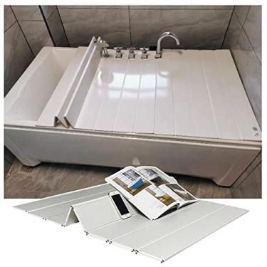 Imagem de Vassoio per Vasca da Bagno Pieghevole Vassoio per Vasca da Bagno, Coperchio Isolante Multifunzione in PVC Coperchio per Bagno com Otturatore, Mensola per Vasca Antipolvere per SPA di Lusso o Lettura