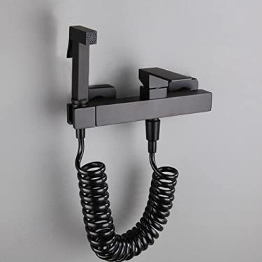 Imagem de CUTPOIY Kit de pulverizador de bidê montado na parede para vaso sanitário kit de pulverizador de torneira de bidê preto para vaso sanitário multifuncional de alça única pulverizador portátil acessório