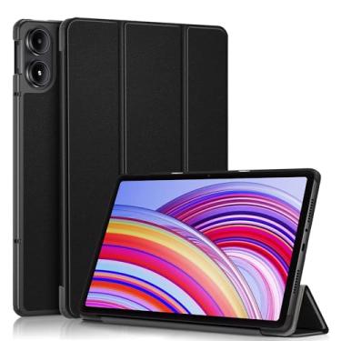 Imagem de USTIYA Capa para Xiaomi Poco Pad/Redmi Pad Pro 12.1 polegadas, Couro Protector, Feita de PC + PU, com Função de Acordar/Aativar (Preta)