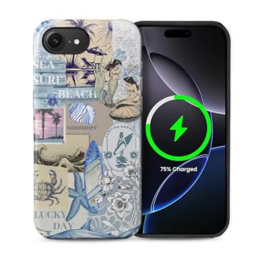 Imagem de ZHEGAILIAN Capa compatível com iPhone 16e, [compatível com MagSafe], capa rígida híbrida de 2 camadas para meninas, meninos, mulheres, homens, neta costeira, design de colagem de ondas e praia