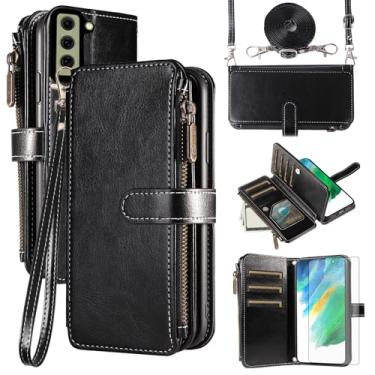 Imagem de Asuwish Capa de celular para Samsung Galaxy S21 FE 5G com protetor de tela de vidro temperado e cordão com zíper, porta-cartões, suporte para celular S 21 EF S21FE5G UW S21FE 21S G5 6,4 polegadas