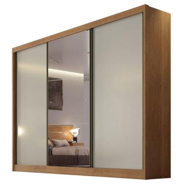 Imagem de Guarda Roupa Casal Sonetto 3 Portas 8 Gavetas Cumaru 25 Fendi Com Espelho - Novo Horizonte