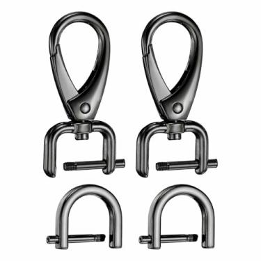 Imagem de HARFINGTON 2 peças de gancho de pressão destacável fecho giratório 1/40.6 cm (1,6 mm) fecho de garra de lagosta de liga de zinco com 2 peças de anéis D parafuso em manilha para chaveiro bolsa de