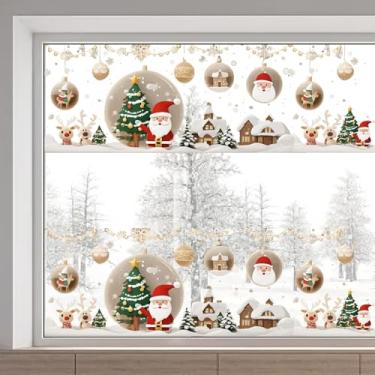 Imagem de GORGECRAFT Adesivos de janela de Papai Noel de 35 x 117 cm, adesivos de janela de Natal grandes, adesivos de PVC, dupla face, filme estático não adesivo para decoração de inverno de porta deslizante