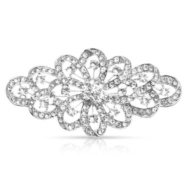 Imagem de LXUEJIE Broche para casamento, broche de cristal austríaco broche de strass broche de casamento 10 cm nupcial diamante flor broches eventos fita broches acessório para mulheres terno vestido chapéus