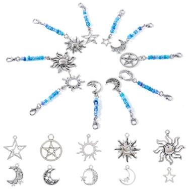 Imagem de 9 peças de berloques de contas de vidro pingente pingente de cristal lua sol estrela pingente com fechos de garra de lagosta para chaveiro, mochila, enfeite de pendurar